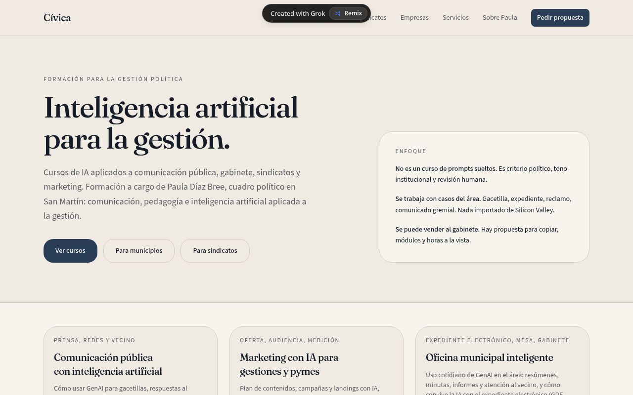 Captura del sitio Cívica