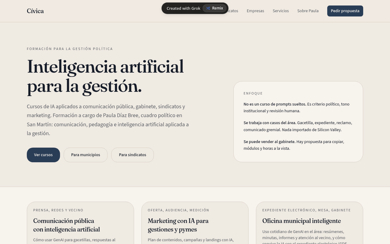 Captura del sitio Cívica